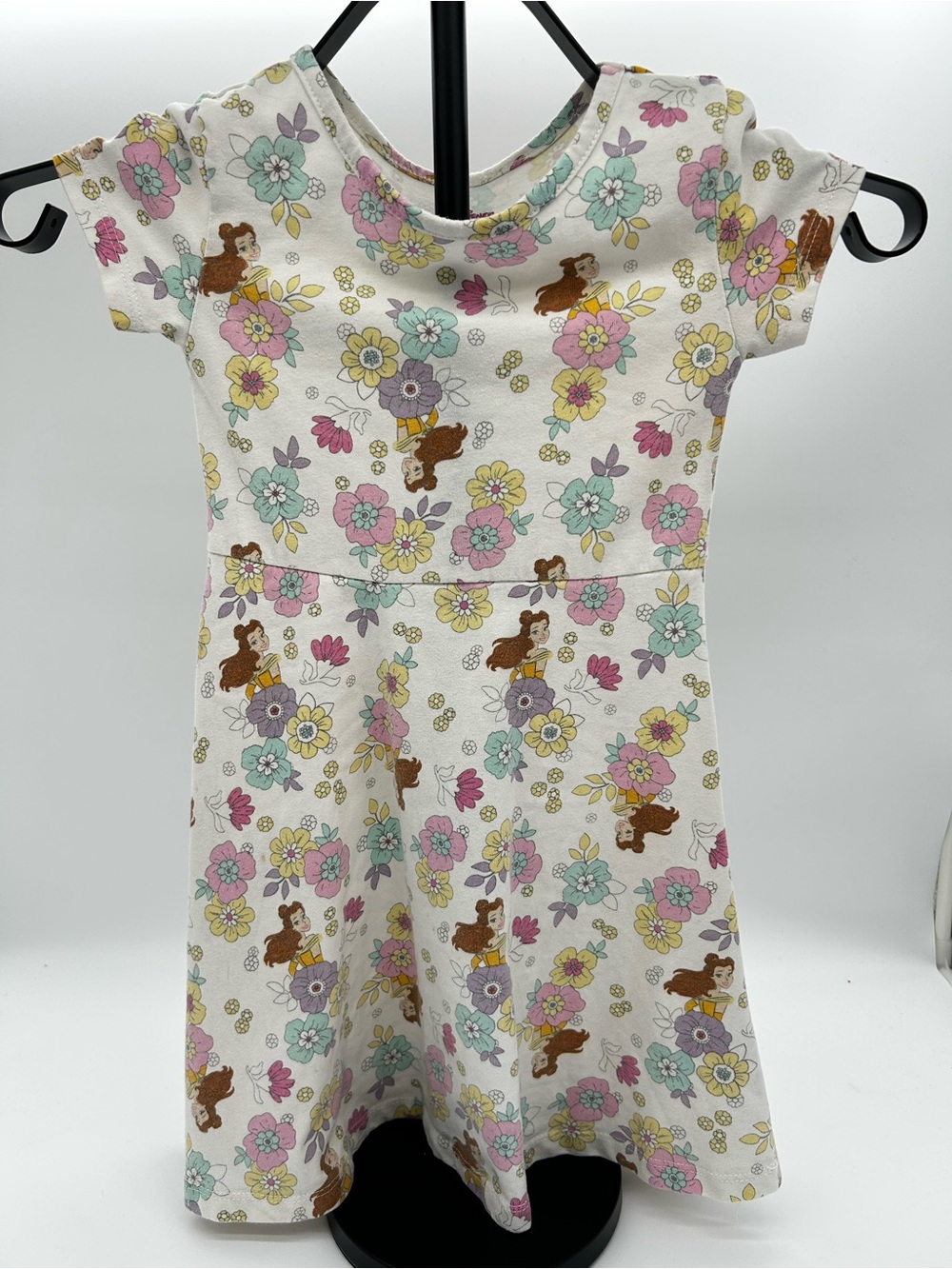 Disney Belle with White Floral  Print Short Sleeve Dress Size 5T